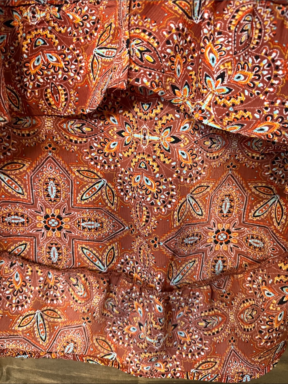 Button-Front Rust Paisley High-Low Dress - Picture 9 of 12